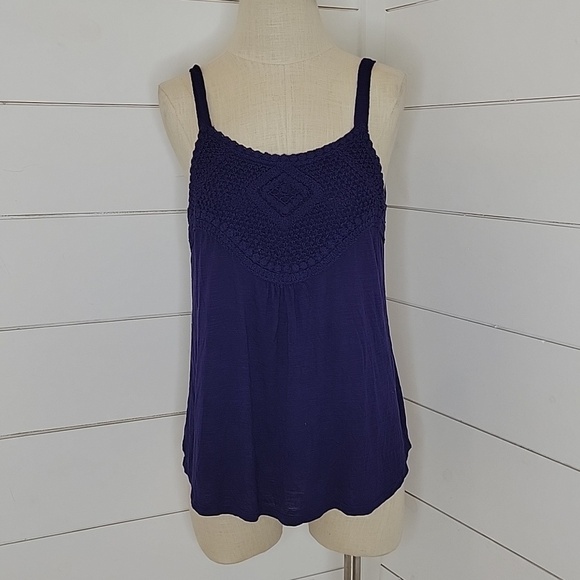 Cable & Gauge Tops - CABLE & GAUGE medium blue tank top with cotton crochet at chest